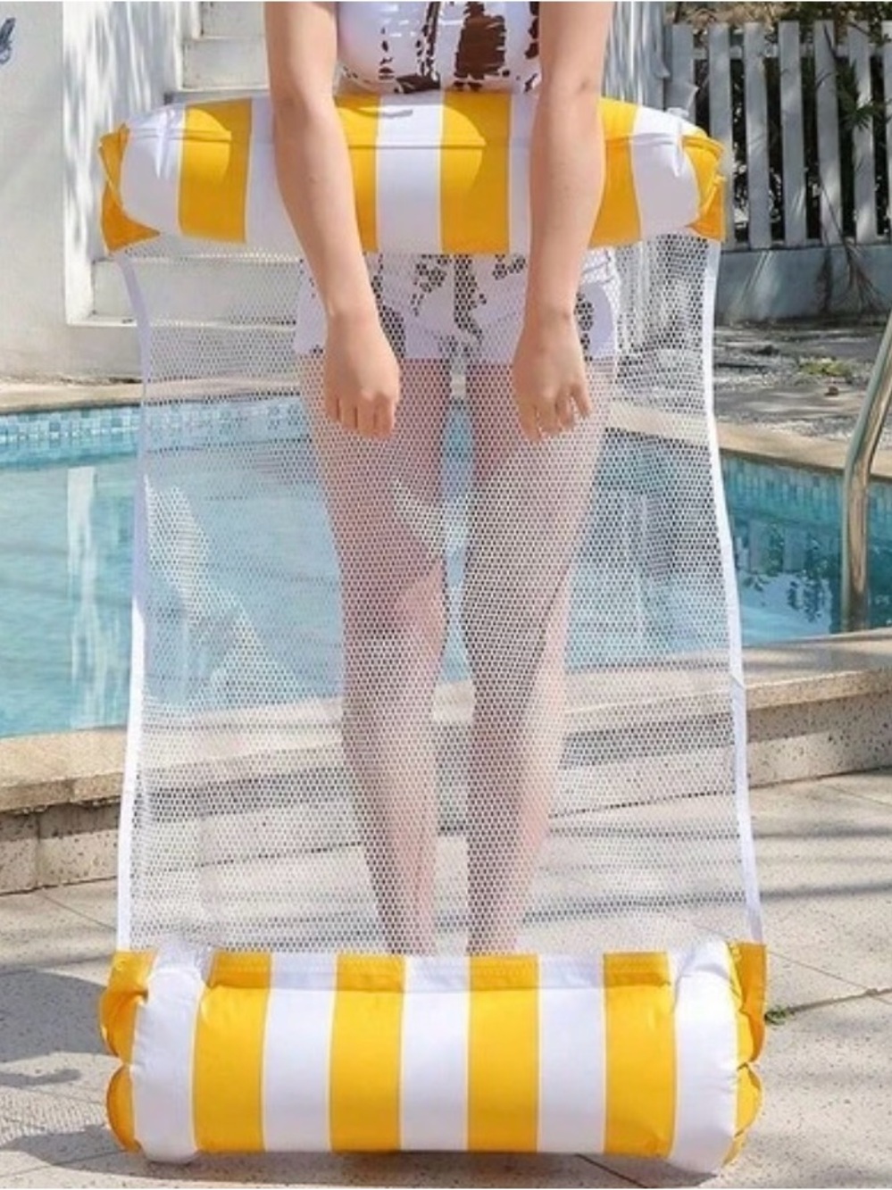 Yellow & White Striped Inflatable Pool Lounger